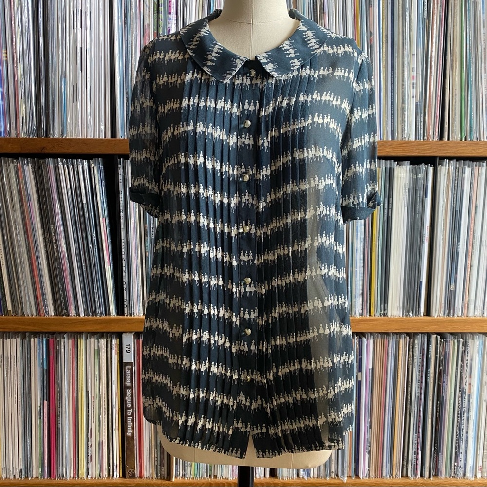 EUC ORLA KILEY Gray/blue and Cream Blouse Size 8UK/ 4US